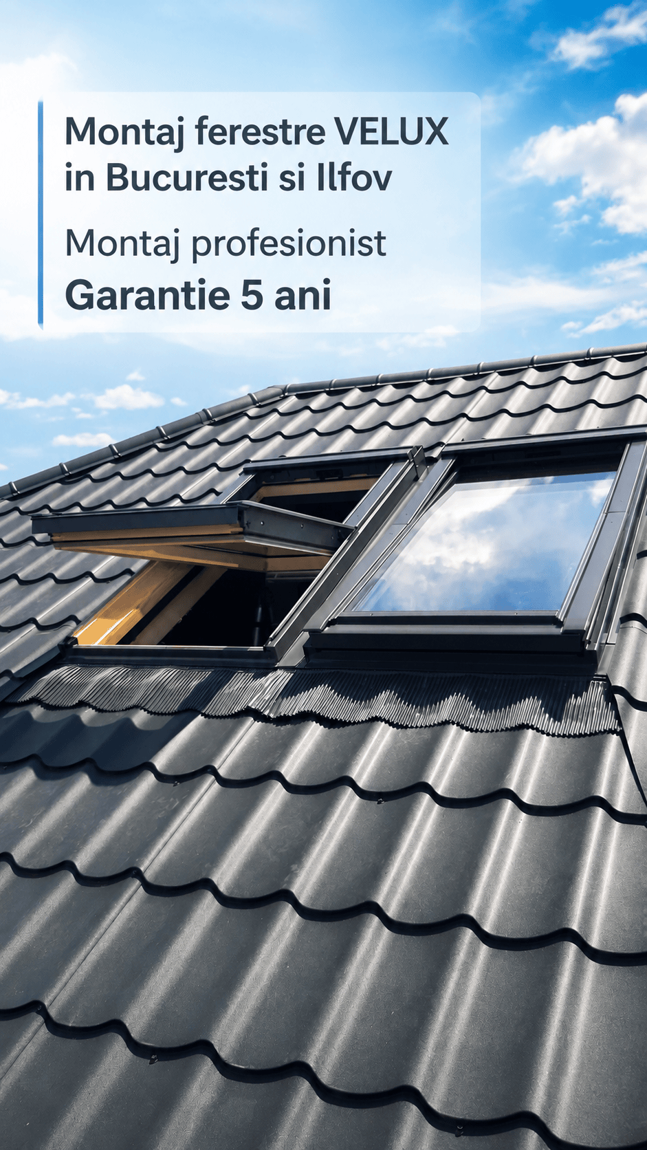 Montaj ferestre VELUX pe acoperiș, București Ilfov