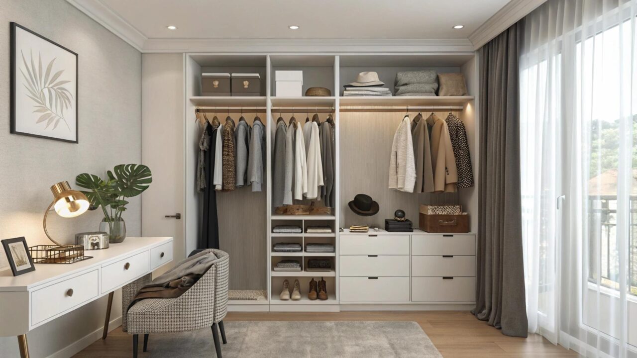 Cum amenajezi un dressing deschis fără să pară dezordonat